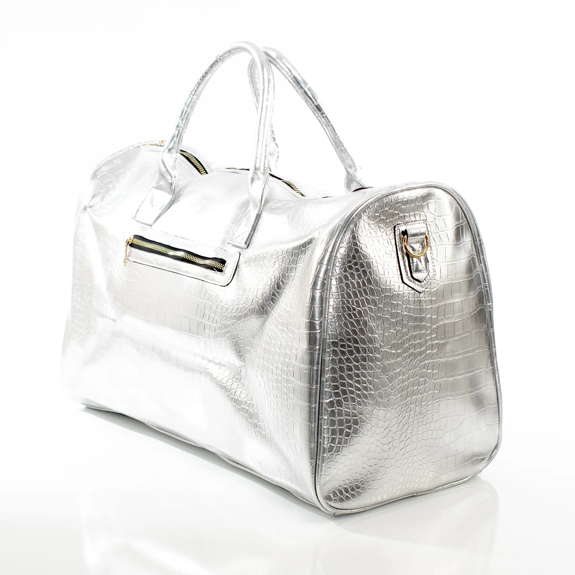 Shining Silver Leather Travel Bag - Image 2